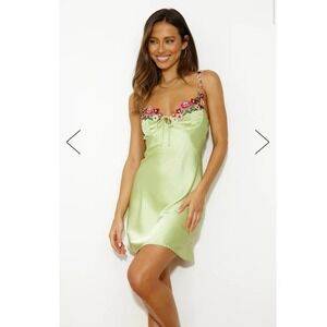 NWT Hello Molly Satin Sleeveless Mini Dress Small Lime Green
